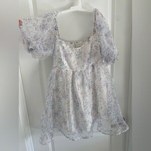 Floral Sheer Dress with Puff Sleeves